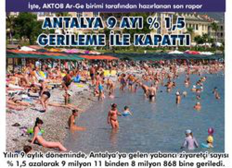 ANTALYA 9 AYI % 1,5 GERİLEME İLE KAPATTI
