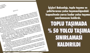 TOPLU TAŞIMADA % 50 YOLCU TAŞIMA SINIRLAMASI KALDIRILDI