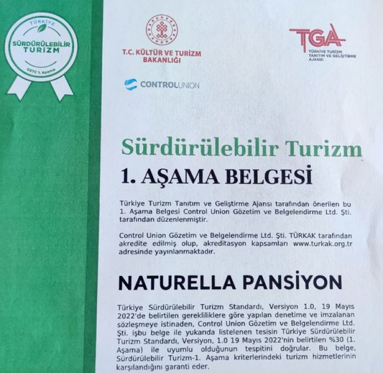 NATURELLA, SÜRDÜRÜLEBİLİR TURİZM SERTİFİKASINI ALDI