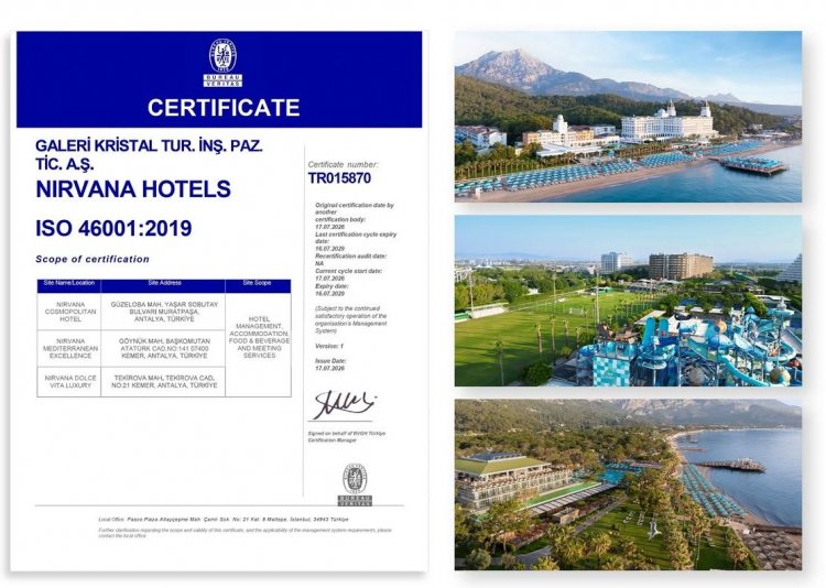 NİRVANA HOTELS, AKDENİZ BÖLGESİ’NDE ISO 46001 BELGESİNİ ALAN İLK OTEL GRUBU OLDU